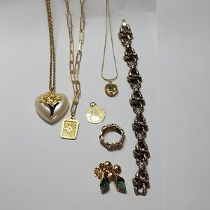 Gold-Tone Heart Locket & Charm Necklace Set - Elegant Women's Jewelry